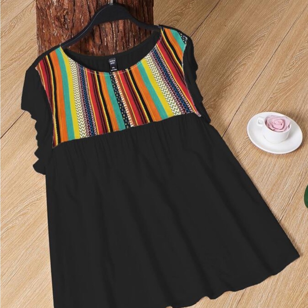 SHEIN Multicolor Yoke Womens Plus 5X Striped Top